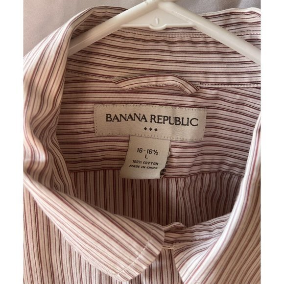 Banana Republic Size L Large 16-16 1/2 Striped Button Down Shirt Top Maroon Tan - Picture 3 of 6